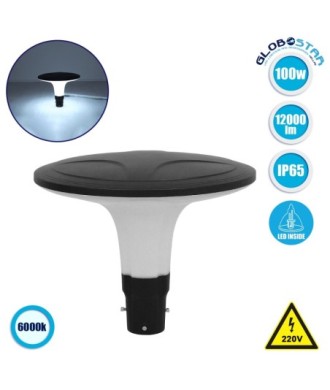 GLOBOSTAR® SQUARE 90511 Φωτιστικό Στύλου-Κολώνας Πλατείας-Πάρκου-Κήπου LED 100W 12000lm 120° AC 220-240V Αδιάβροχο IP65 Ψυχρό Λευκό 6000K - Γκρι Ανθρακί - Φ54 x Υ45cm - 2 Χρόνια Εγγύηση